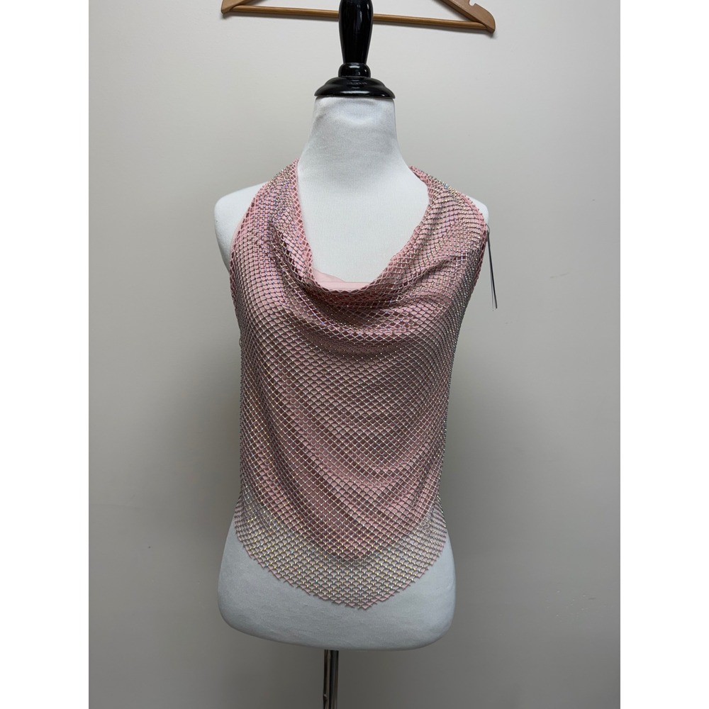 Guess Open Back Top Rhinestone Fancy Blush Pink Sz XS NWT